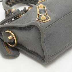 Pre Owned Balenciaga Grey Leather Metallic Edge Mini City Tote
