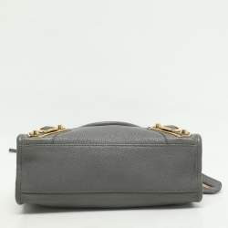 Pre Owned Balenciaga Grey Leather Metallic Edge Mini City Tote