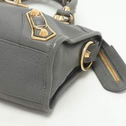 Pre Owned Balenciaga Grey Leather Metallic Edge Mini City Tote