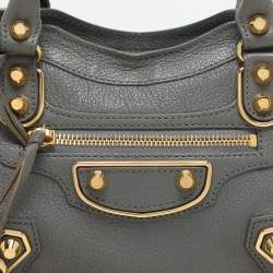 Pre Owned Balenciaga Grey Leather Metallic Edge Mini City Tote