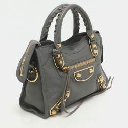 Pre Owned Balenciaga Grey Leather Metallic Edge Mini City Tote