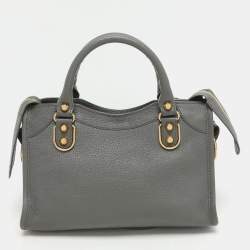Pre Owned Balenciaga Grey Leather Metallic Edge Mini City Tote