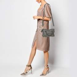 Pre Owned Balenciaga Grey Leather Metallic Edge Mini City Tote