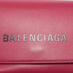 Pre Owned Balenciaga Pink Leather Logo Everyday Flap Shoulder Bag