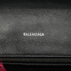 Pre Owned Balenciaga Pink Leather Logo Everyday Flap Shoulder Bag
