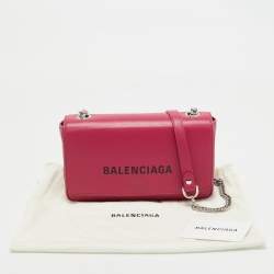 Pre Owned Balenciaga Pink Leather Logo Everyday Flap Shoulder Bag