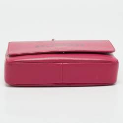 Pre Owned Balenciaga Pink Leather Logo Everyday Flap Shoulder Bag
