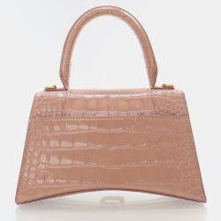 Balenciaga Hourglass Small Pink Crocodile Embossed Leather Shoulder Bag