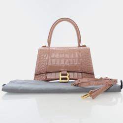 Balenciaga Hourglass Small Pink Crocodile Embossed Leather Shoulder Bag