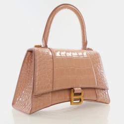 Balenciaga Hourglass Small Pink Crocodile Embossed Leather Shoulder Bag