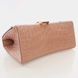 Balenciaga Hourglass Small Pink Crocodile Embossed Leather Shoulder Bag