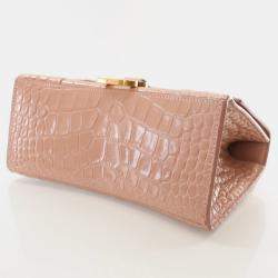 Balenciaga Hourglass Small Pink Crocodile Embossed Leather Shoulder Bag