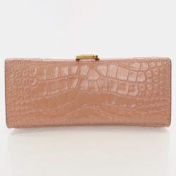 Balenciaga Hourglass Small Pink Crocodile Embossed Leather Shoulder Bag