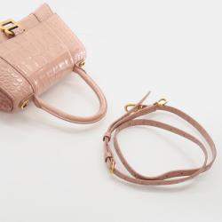 Balenciaga Hourglass Small Pink Crocodile Embossed Leather Shoulder Bag
