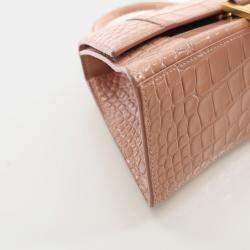 Balenciaga Hourglass Small Pink Crocodile Embossed Leather Shoulder Bag