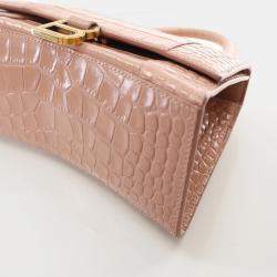 Balenciaga Hourglass Small Pink Crocodile Embossed Leather Shoulder Bag