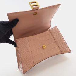 Balenciaga Hourglass Small Pink Crocodile Embossed Leather Shoulder Bag