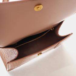 Balenciaga Hourglass Small Pink Crocodile Embossed Leather Shoulder Bag