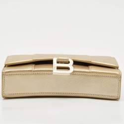Balenciaga Gold Leather Hourglass Wallet on Chain