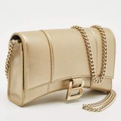 Balenciaga Gold Leather Hourglass Wallet on Chain