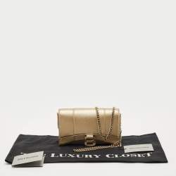 Balenciaga Gold Leather Hourglass Wallet on Chain