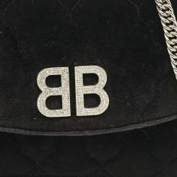 Balenciaga Black Quilted Velvet BB Crystals Wallet On Chain