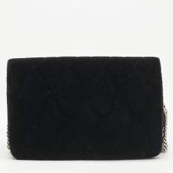 Balenciaga Black Quilted Velvet BB Crystals Wallet On Chain