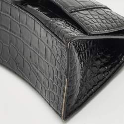 Balenciaga Black Croc Embossed Leather Small Hourglass Top Handle Bag