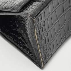 Balenciaga Black Croc Embossed Leather Small Hourglass Top Handle Bag