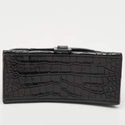 Balenciaga Black Croc Embossed Leather Small Hourglass Top Handle Bag