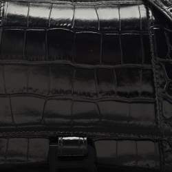 Balenciaga Black Croc Embossed Leather Small Hourglass Top Handle Bag