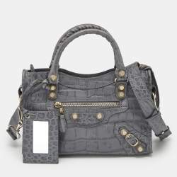Balenciaga Grey Croc Embossed Leather Mini Classic City Bag
