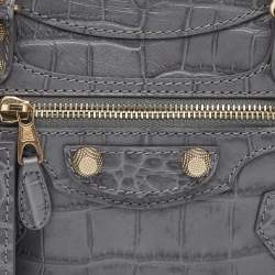 Pre Owned حقيبة بالنسياغا سيتى كلاسيك صغيرة جلد منقوش كروك رمادي