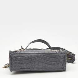 Pre Owned حقيبة بالنسياغا سيتى كلاسيك صغيرة جلد منقوش كروك رمادي