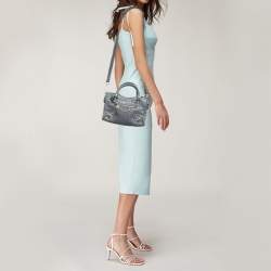 Pre Owned حقيبة بالنسياغا سيتى كلاسيك صغيرة جلد منقوش كروك رمادي