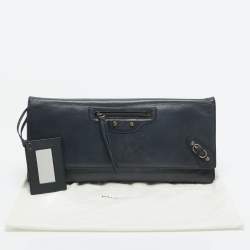 Balenciaga Navy Blue Leather Papier Long Clutch