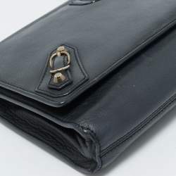 Balenciaga Navy Blue Leather Papier Long Clutch