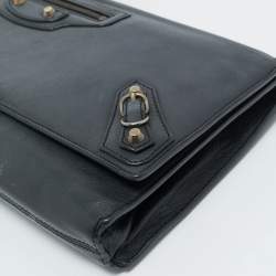 Balenciaga Navy Blue Leather Papier Long Clutch