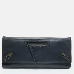 Balenciaga Navy Blue Leather Papier Long Clutch