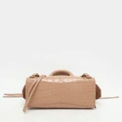 Balenciaga Beige Croc Embossed Leather Mini Neo Classic City Satchel