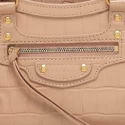 Balenciaga Beige Croc Embossed Leather Mini Neo Classic City Satchel