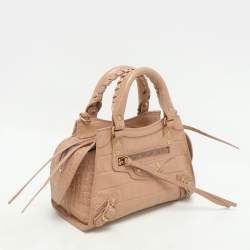 Balenciaga Beige Croc Embossed Leather Mini Neo Classic City Satchel