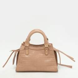 Balenciaga Beige Croc Embossed Leather Mini Neo Classic City Satchel