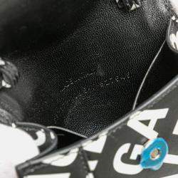Balenciaga Black Mini Smooth Calfskin Allover Logo Print Hourglass Top Handle Bag