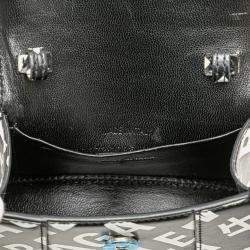 Balenciaga Black Mini Smooth Calfskin Allover Logo Print Hourglass Top Handle Bag