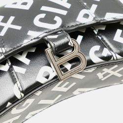 Balenciaga Black Mini Smooth Calfskin Allover Logo Print Hourglass Top Handle Bag
