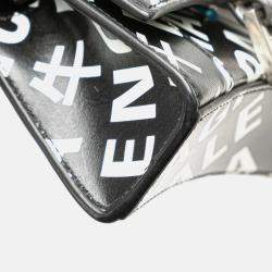 Balenciaga Black Mini Smooth Calfskin Allover Logo Print Hourglass Top Handle Bag