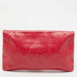 Pre Owned Balenciaga Coral Pink Leather RH Classic Envelope Clutch