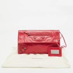 Pre Owned Balenciaga Coral Pink Leather RH Classic Envelope Clutch