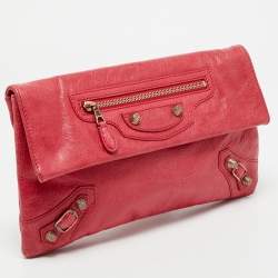 Pre Owned Balenciaga Coral Pink Leather RH Classic Envelope Clutch